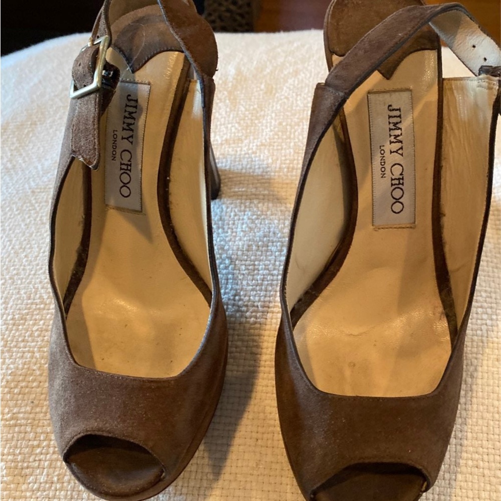 Jimmy Choo suede peep toe heels